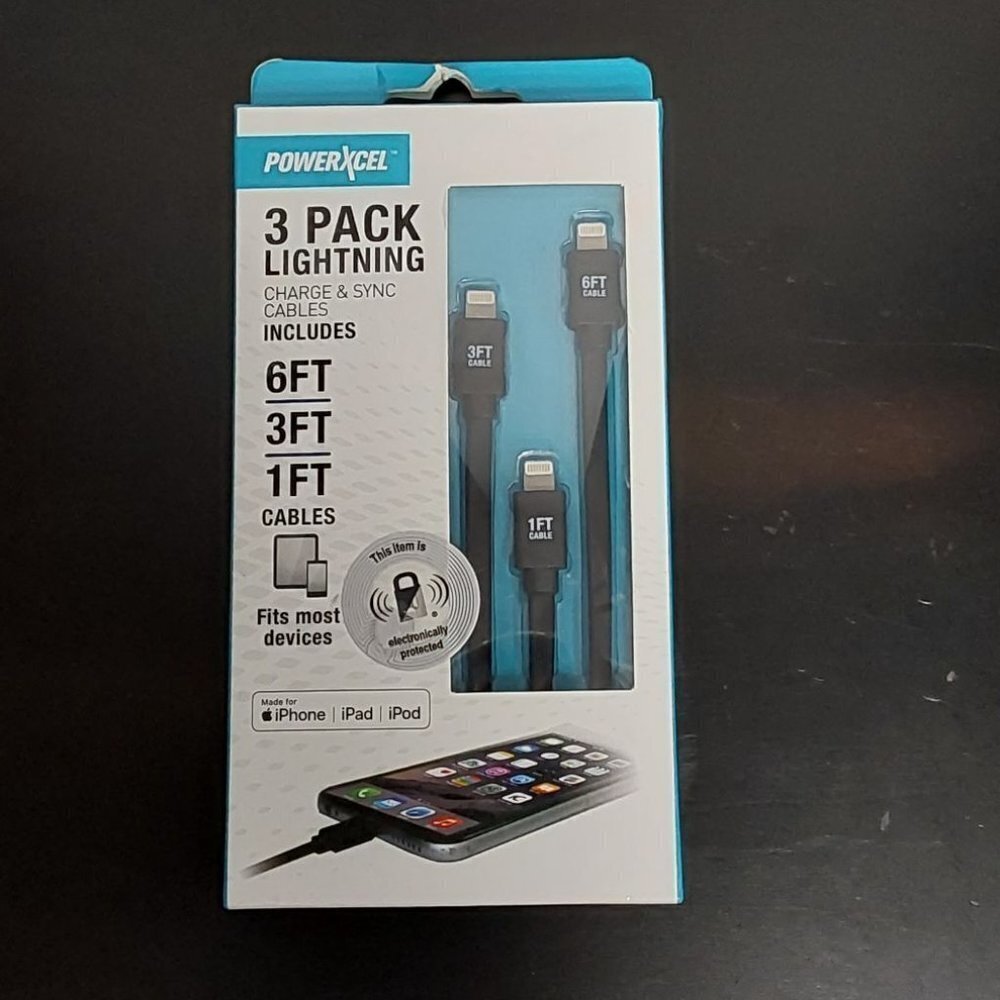 Powerxcel 3 Pack Lightning Charge & Sync Cables